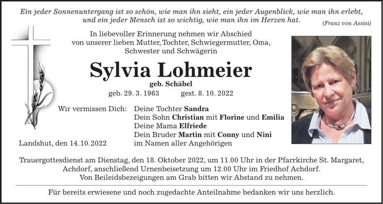 Traueranzeige Sylvia Lohmeier
