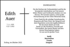 Traueranzeige Edith Auer