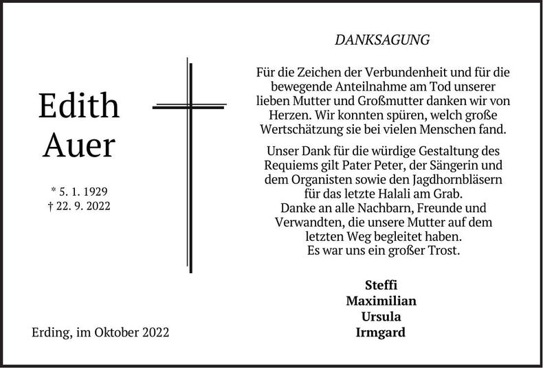 Traueranzeige Edith Auer