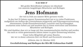 Traueranzeige Jens Hofmann
