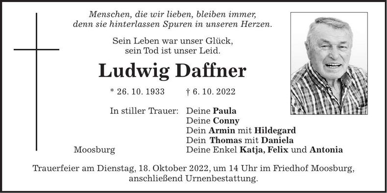 Traueranzeige Ludwig Daffner