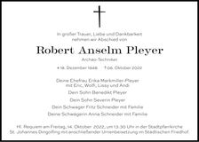 Traueranzeige Robert Anselm Pleyer
