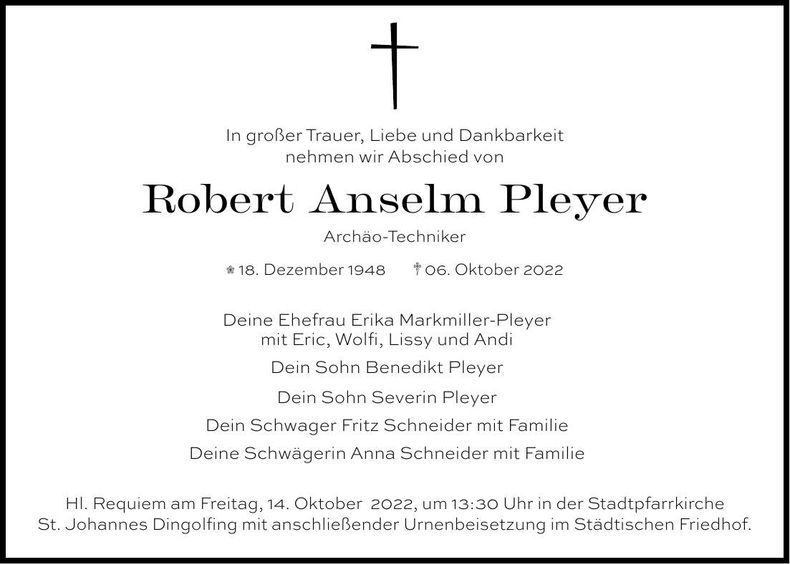 Traueranzeige Robert Anselm Pleyer