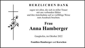 Traueranzeige Anna Hamberger