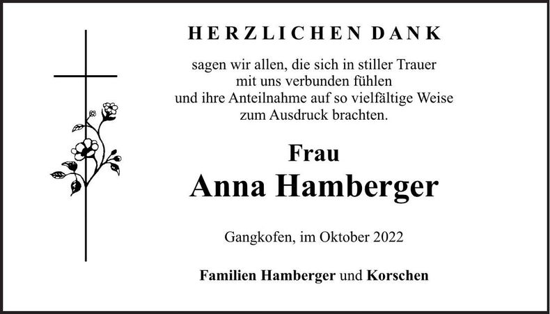 Traueranzeige Anna Hamberger