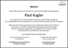 Traueranzeige Paul Kugler Paul Kugler