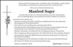 Traueranzeige Manfred Sager