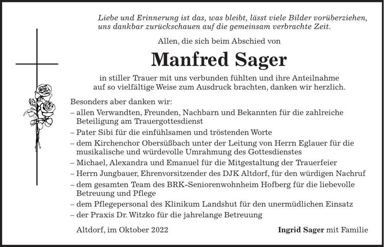 Traueranzeige Manfred Sager