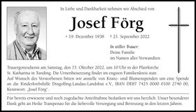 Traueranzeige Josef Förg