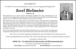 Traueranzeige Josef Bielmeier