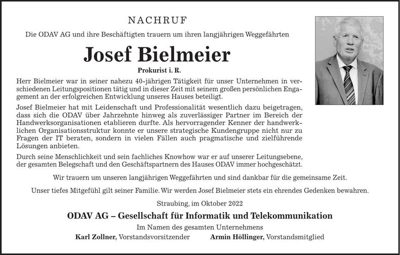 Traueranzeige Josef Bielmeier