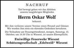 Traueranzeige Oskar Wolf