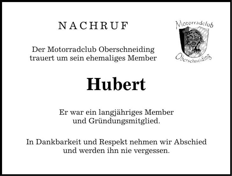 Traueranzeige Hubert Franz