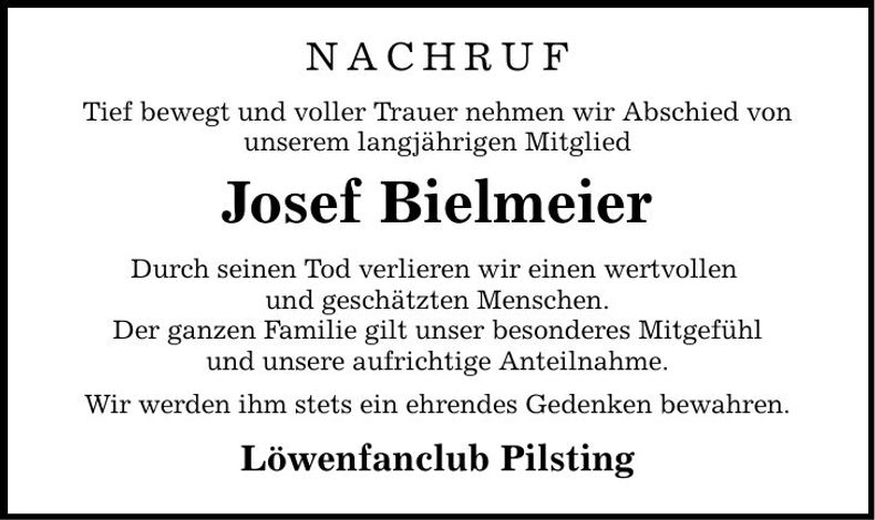 Traueranzeige Josef Bielmeier