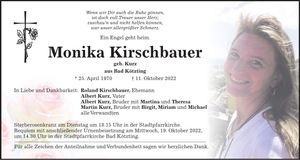 Traueranzeige Monika Kirschbauer