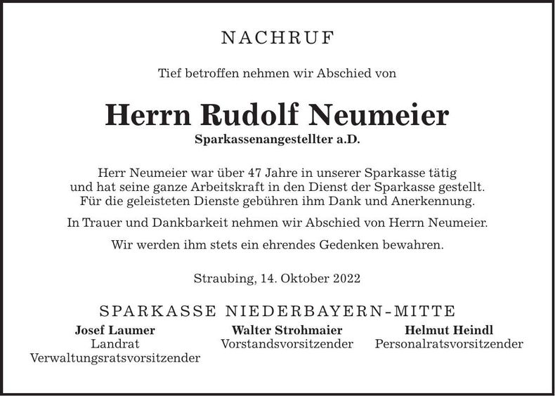 Traueranzeige Rudolf Neumeier