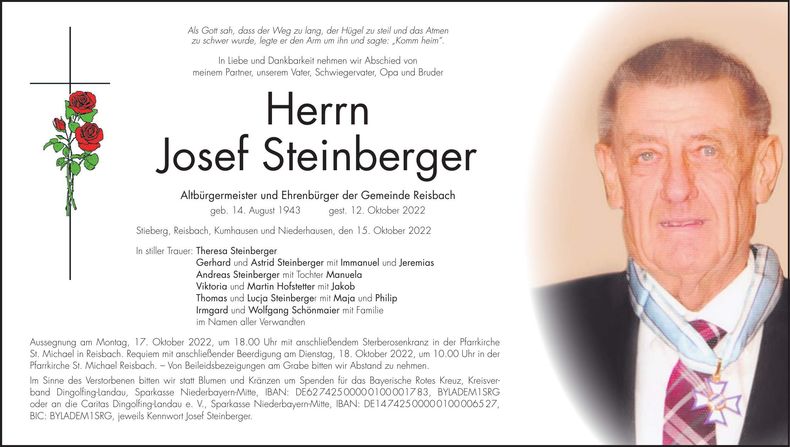 Traueranzeige Josef Steinberger
