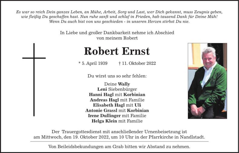 Traueranzeige Robert Ernst