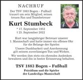 Traueranzeige Kurt Stumbeck