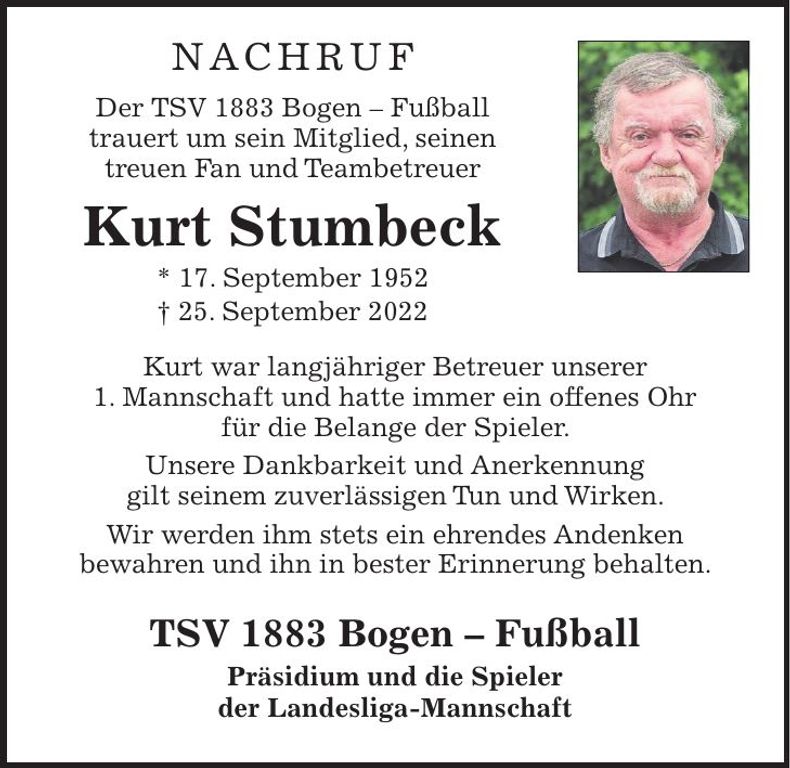 Traueranzeige Kurt Stumbeck