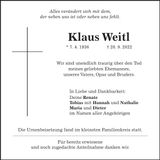 Traueranzeige Klaus Weitl