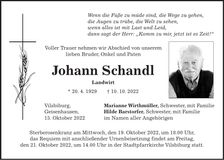Traueranzeige Johann Schandl