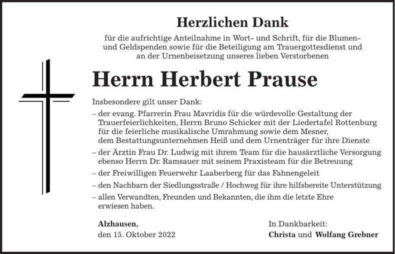 Traueranzeige Herbert Prause