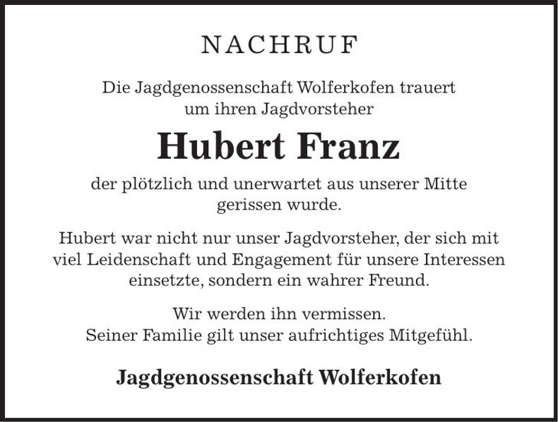 Traueranzeige Hubert Franz