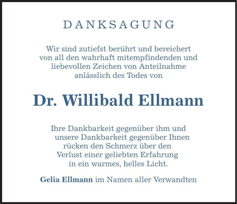 Traueranzeige Willi Dr. Ellmann