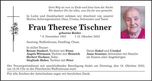 Traueranzeige Therese Tischner