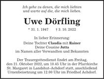 Traueranzeige Uwe Dörfling
