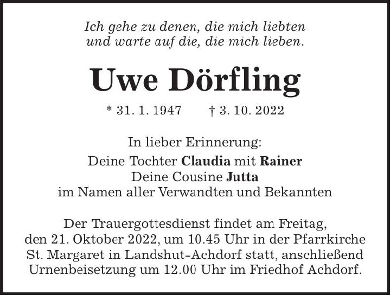 Traueranzeige Uwe Dörfling