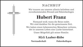 Traueranzeige Hubert Franz
