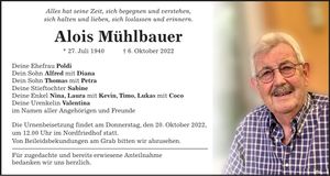 Traueranzeige Alois Mühlbauer