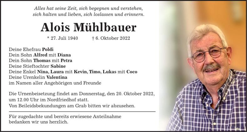 Traueranzeige Alois Mühlbauer