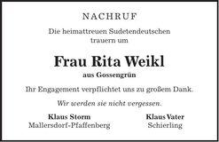 Traueranzeige Rita Weikl