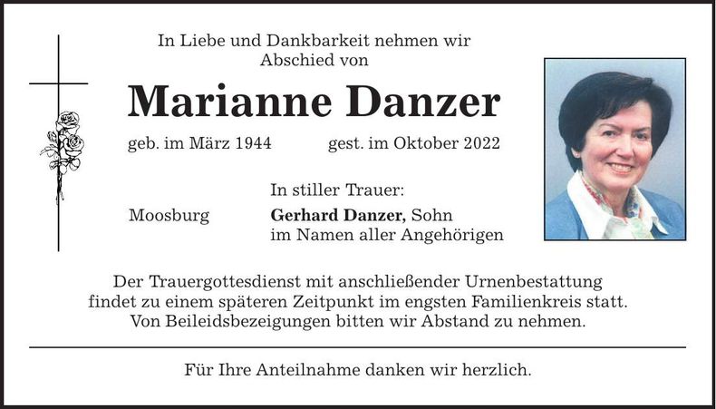 Traueranzeige Marianne Danzer