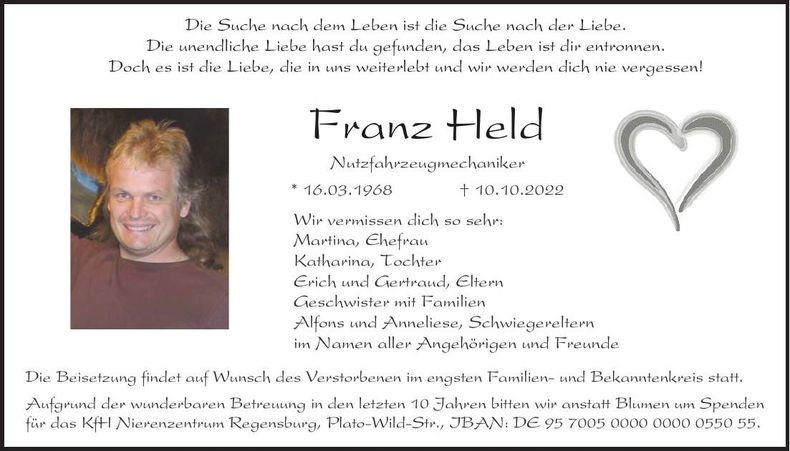 Traueranzeige Franz Held