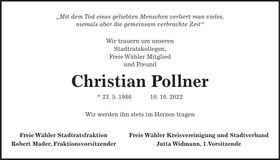 Traueranzeige Christian Pollner
