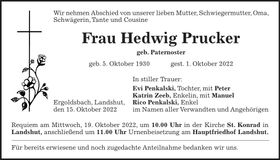 Traueranzeige Hedwig Prucker
