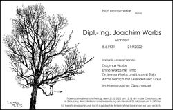 Traueranzeige Worbs Dipl. - Ing. Joachim