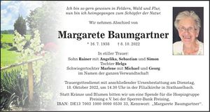 Traueranzeige Margarete Baumgartner