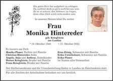 Traueranzeige Monika Hintereder