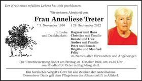 Traueranzeige Anneliese Treter