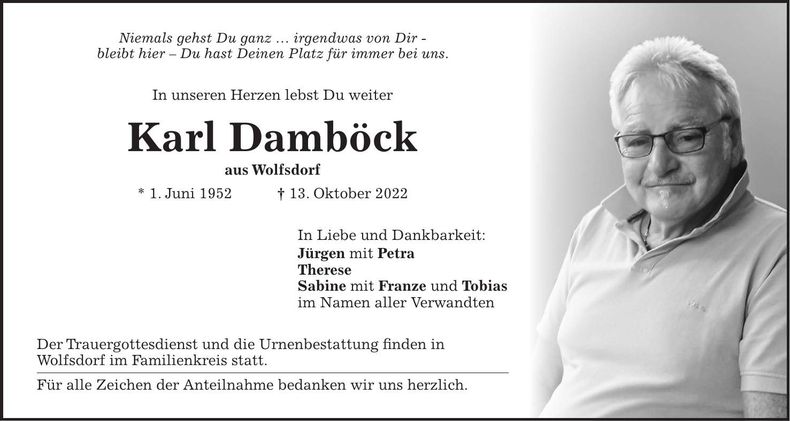Traueranzeige Karl Damböck
