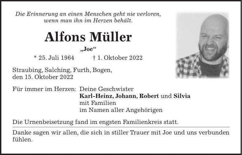 Traueranzeige Alfons Müller
