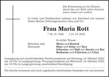 Traueranzeige Maria Rott