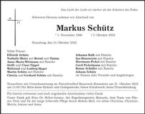 Traueranzeige Markus Schütz
