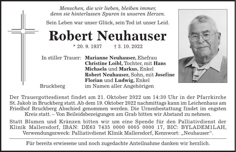 Traueranzeige Robert Neuhauser