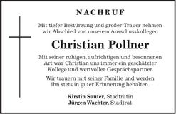 Traueranzeige Christian Pollner